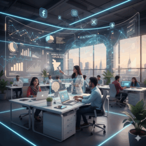 Bizzacquire marketing team in Bangladesh using AI-powered tools for data-driven insights, chatbots, predictive analytics, and personalized campaigns in 2025."